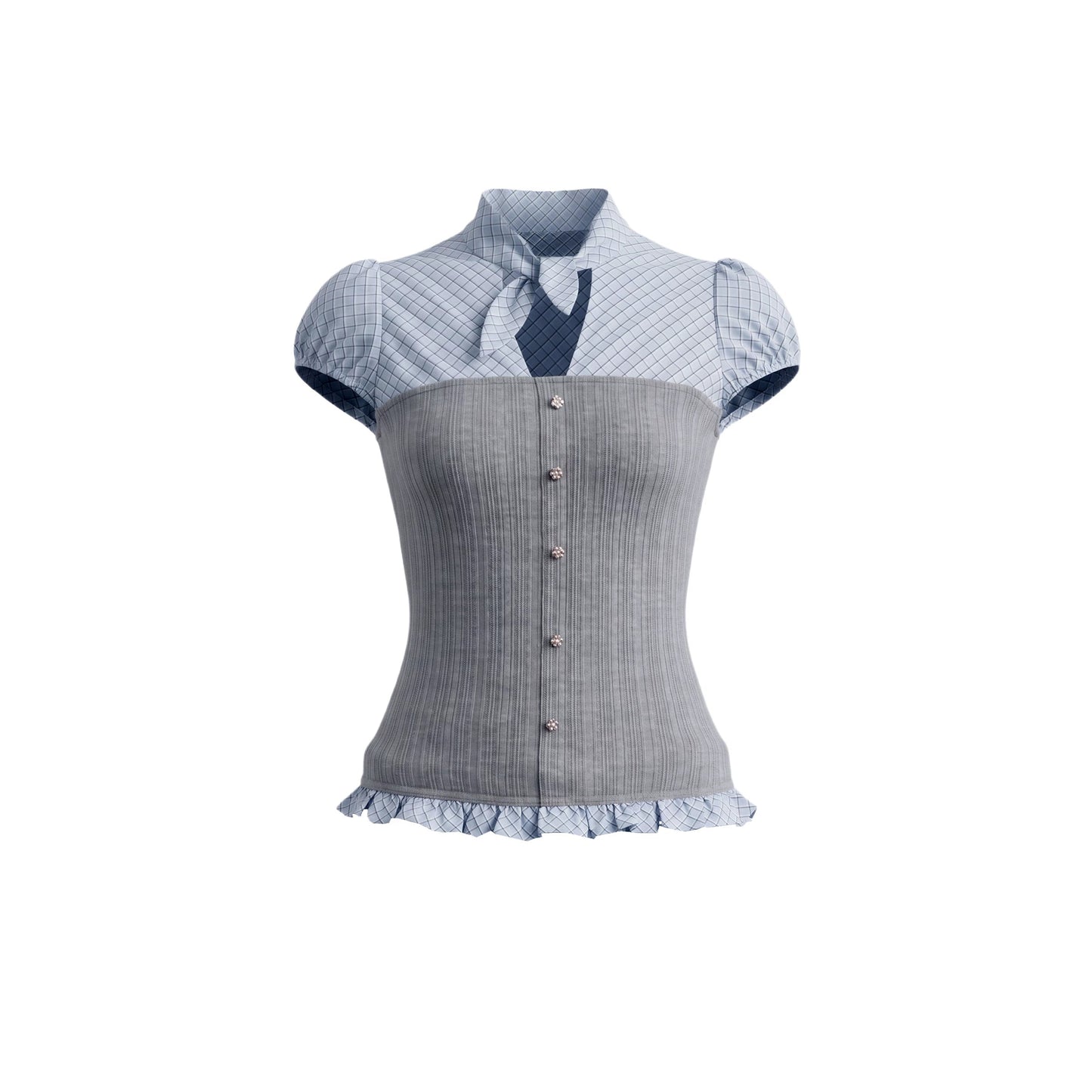 Plaid Patchwork Blouse and Skirt Set-Up