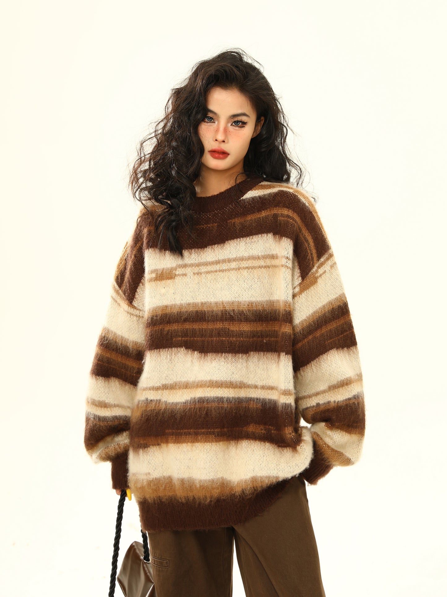 Amerikaner Retro Mohair gestreieter Pullover