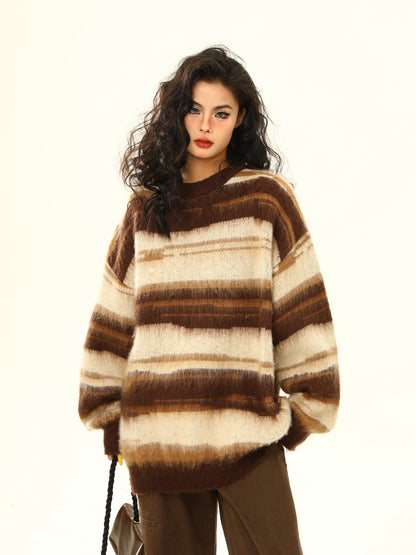 American retro mohair striped sweater