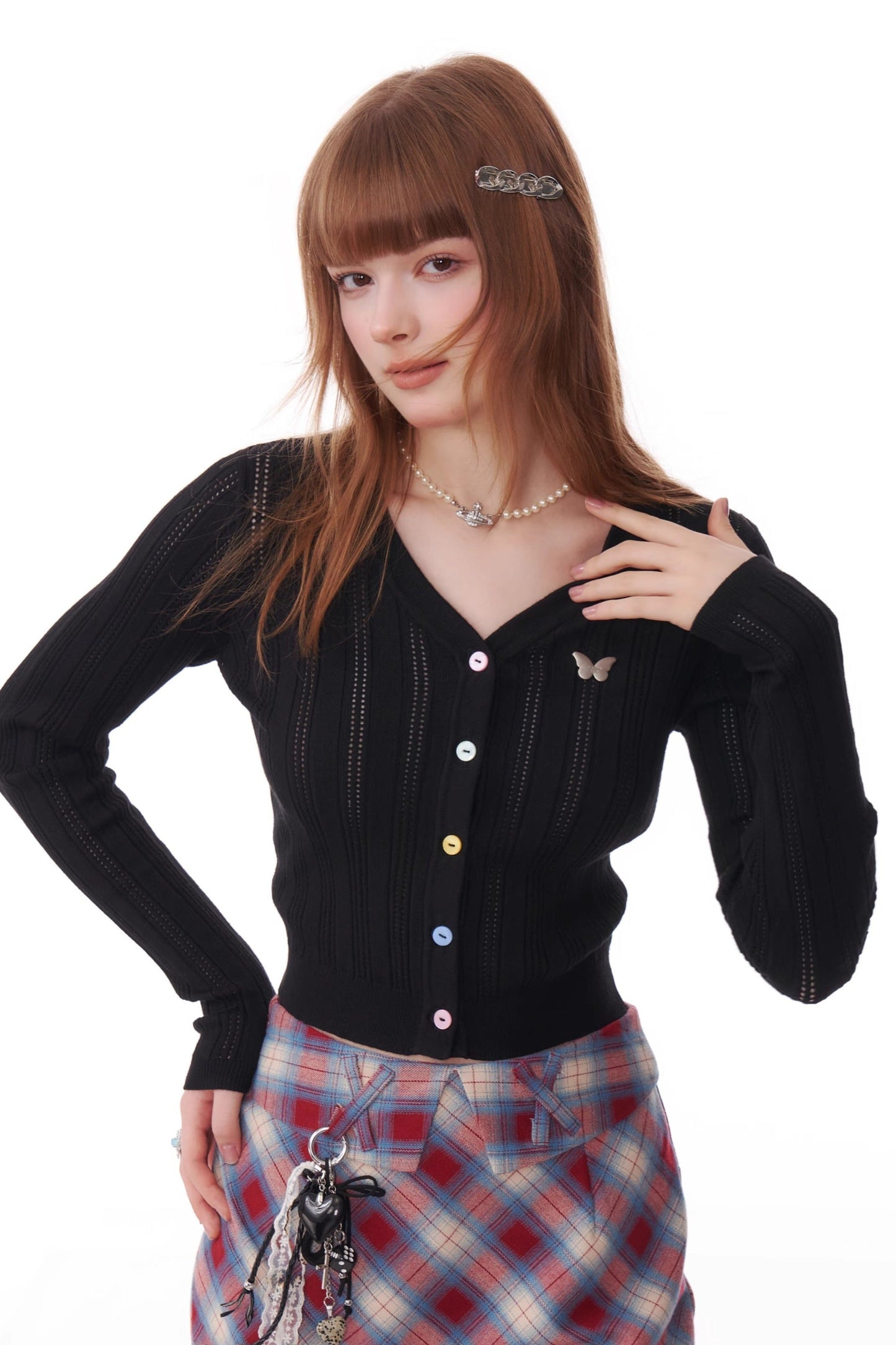 Retro V-Neck Cropped Cardigan