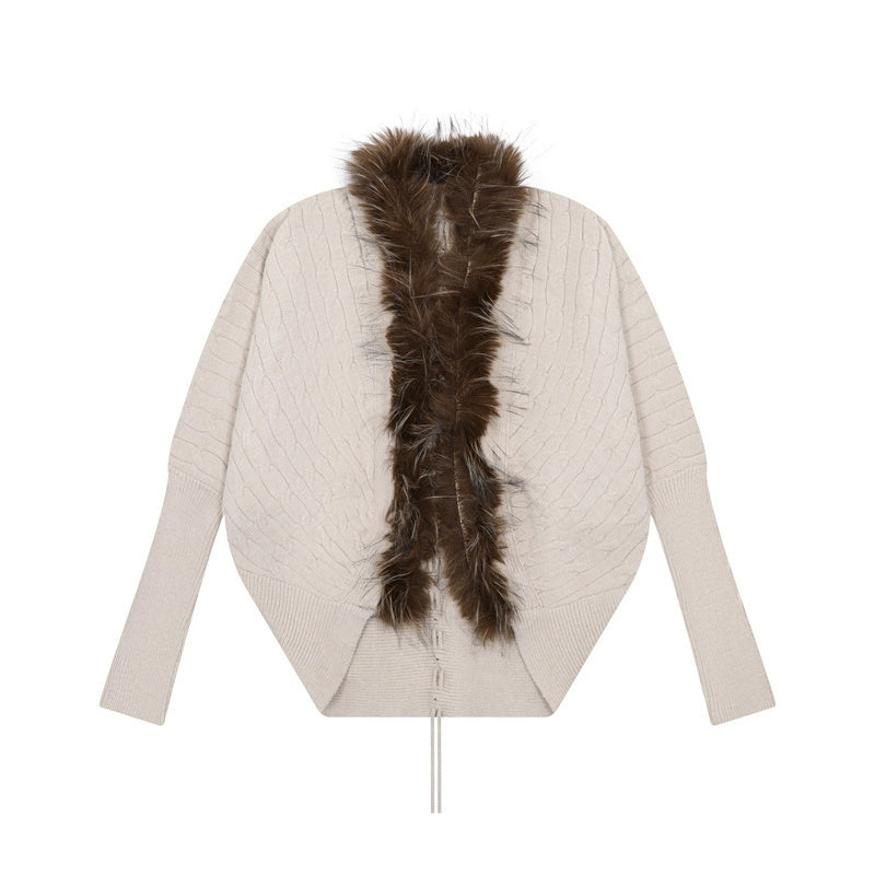 Fur Collar Knitted Cardigan