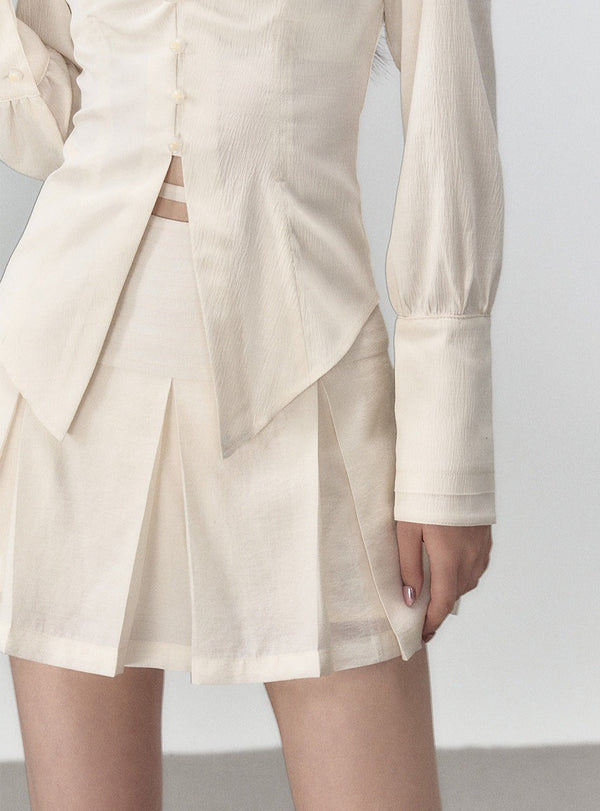 Drape V-neck long sleeve shirt and Skirt set