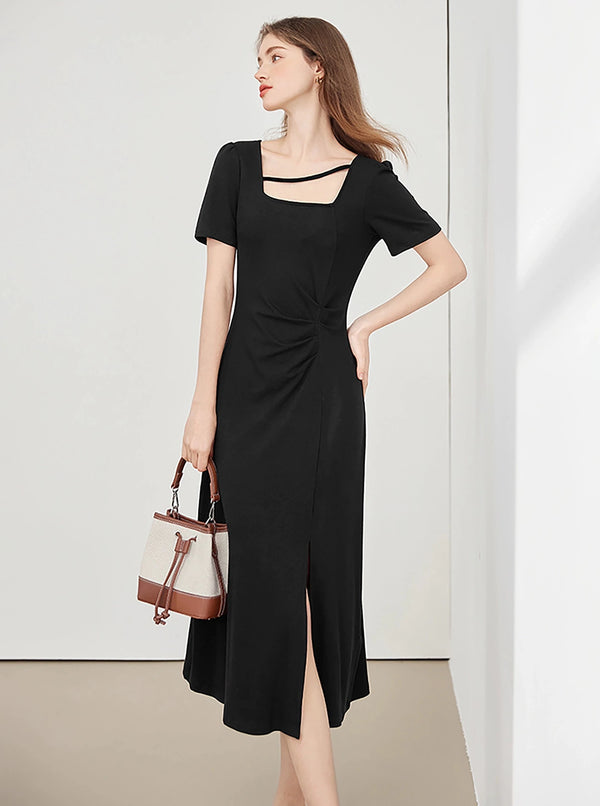 French Square Neck A-line Dress