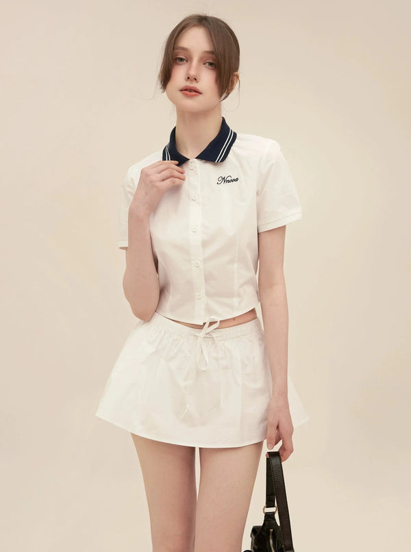 Preppy Short Sleeve Patchwork Set-Up