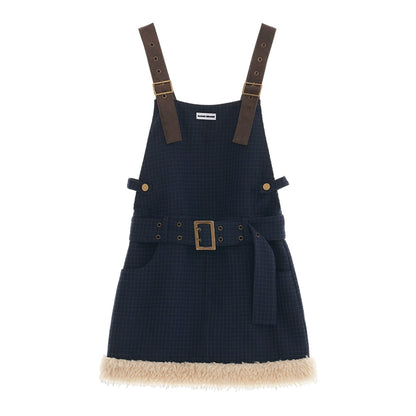 patchwork smock strap skirt set