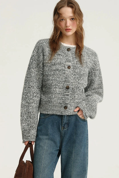 Grey Crew Neck Sweater Jacket