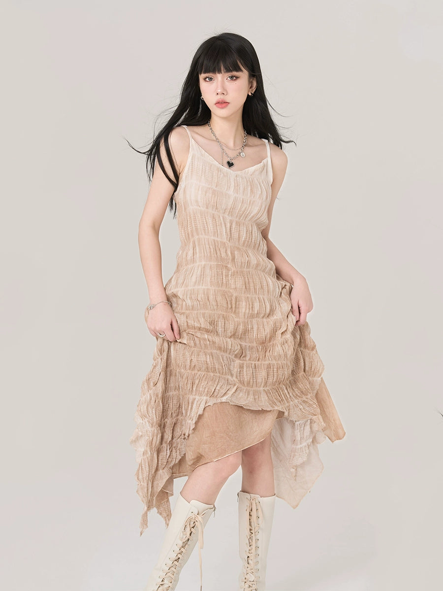 Irregular Hem Pleated Slip Dress