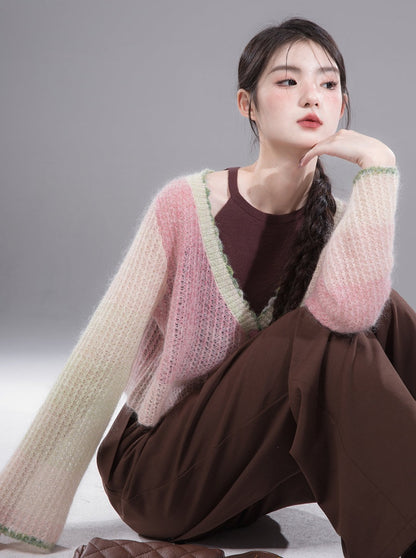 Gentle texture mohair cardigan tops