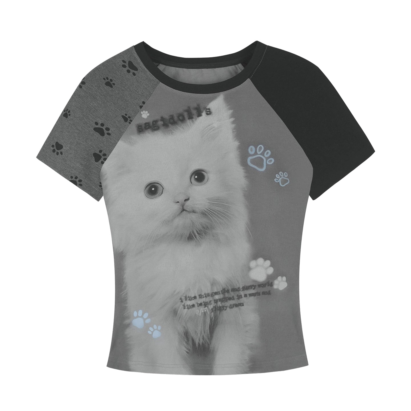 Fighting Spirit Cat Print Raglan Tee