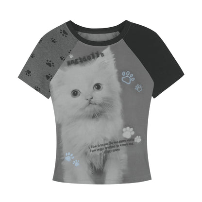 Fighting Spirit Cat Print Raglan Tee