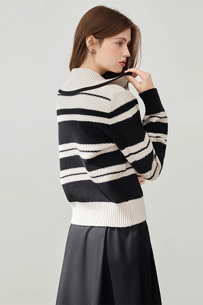 Striped Wool Lapel Cardigan Jacket