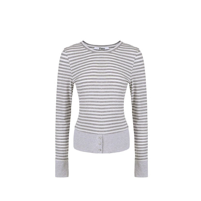 Soft Gray-White Striped Sweater