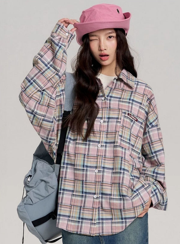 Hip-Hop Loose Plaid Long Shirt