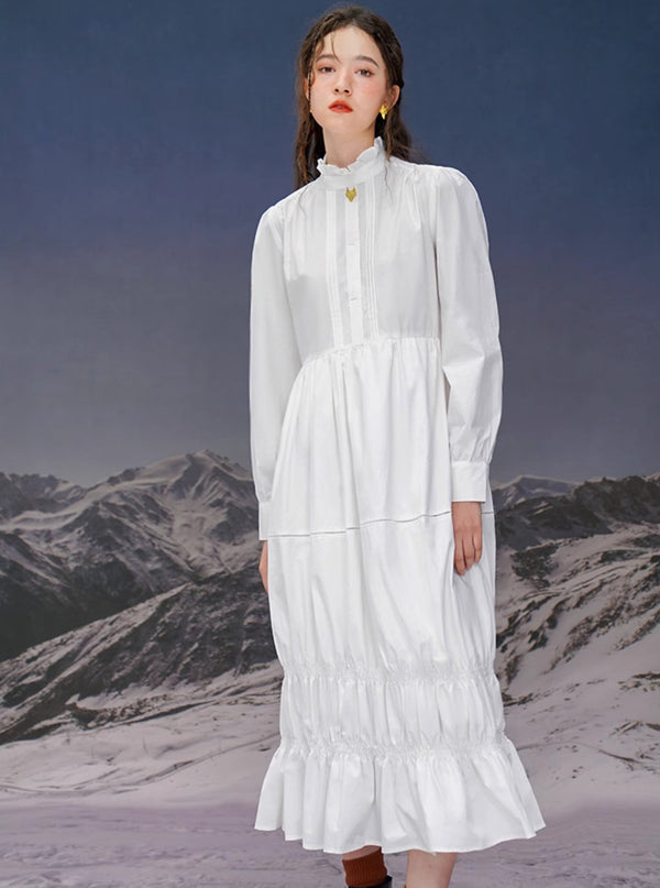 Curry French Retro Fungus Edge Dress