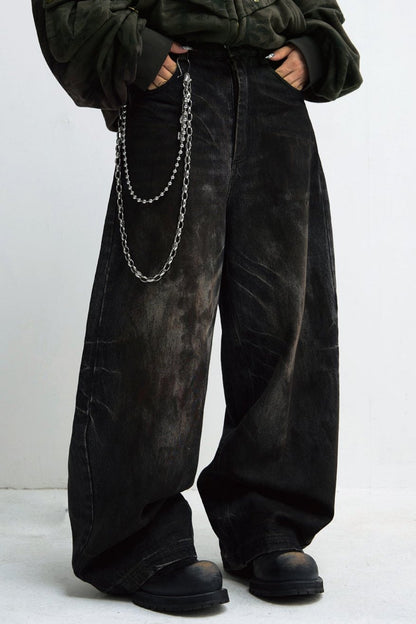 Vintage Black Distressed Wide-Leg Jeans