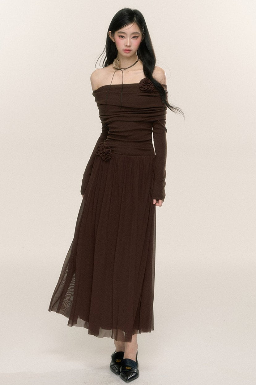 [On sale at 20 o'clock on September 26th] less eye kaolin no flower one-shoulder long-sleeved dress women's early autumn long skirt