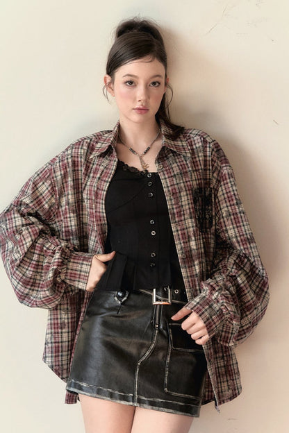 Plaid Patchwork Loose Shirt Jacket