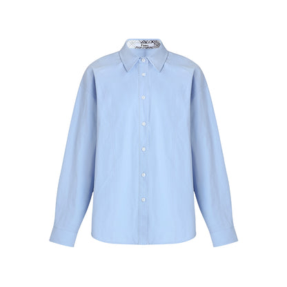 White Mist Blue Check Patchwork Top