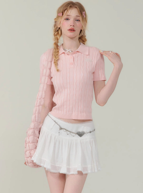 Skinny Polo Neck Short Sleeve Top