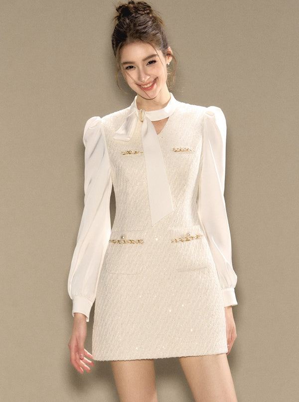 French gold buckle small fragrance dress