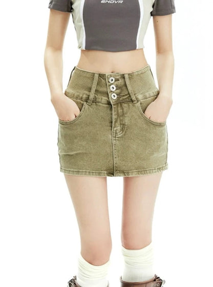 Tall Waist Slim A-line Half length Skirt