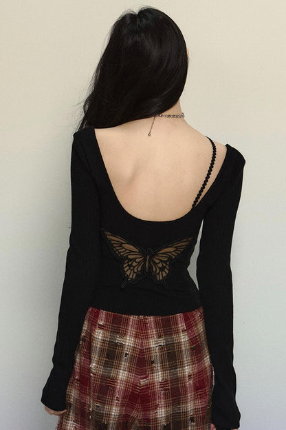 Crimson Lace Embroidered Backless Sweater