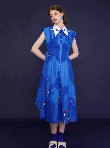 Blue Temperament Thin Cotton Dress