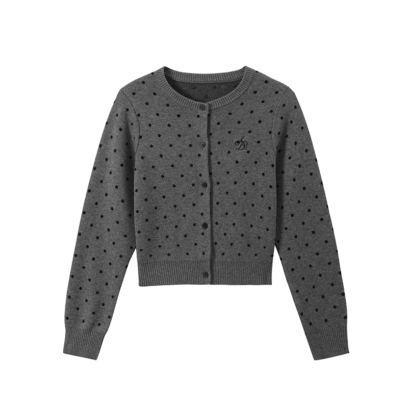 Polka Dot Crew Neck Cardigan