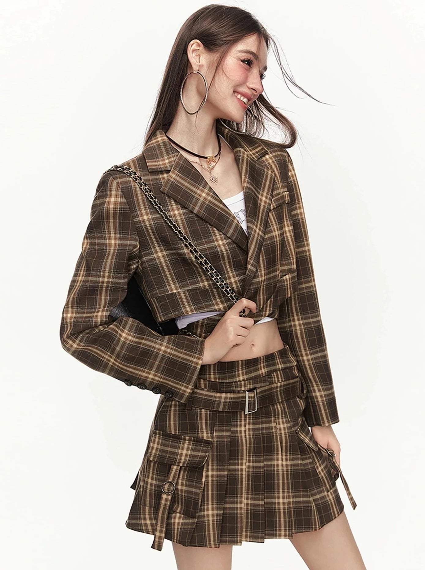 Plaid Suit Half Skirt Two Piece Set