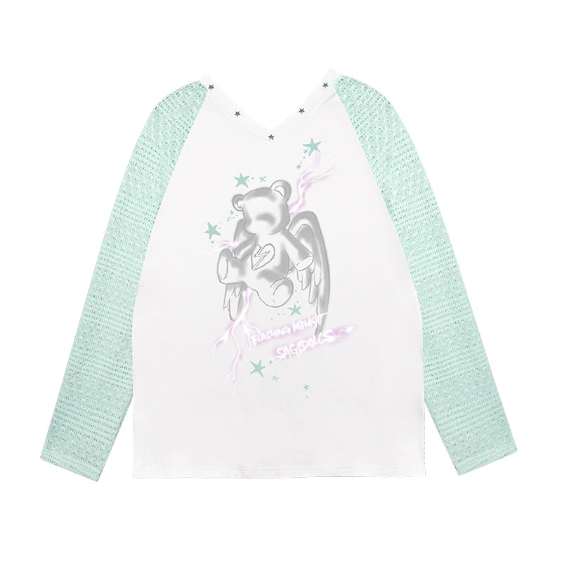 Mint Green Angel Bear V-Neck T-Shirt