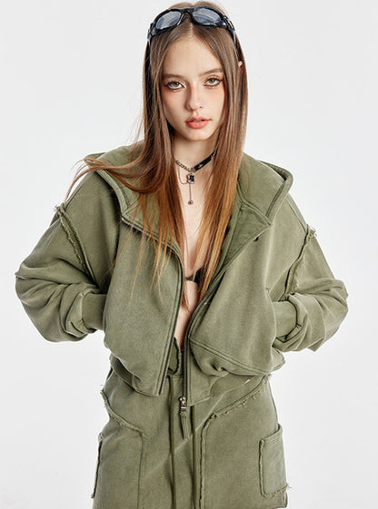 Army Green Hooded Cardigan Jacket