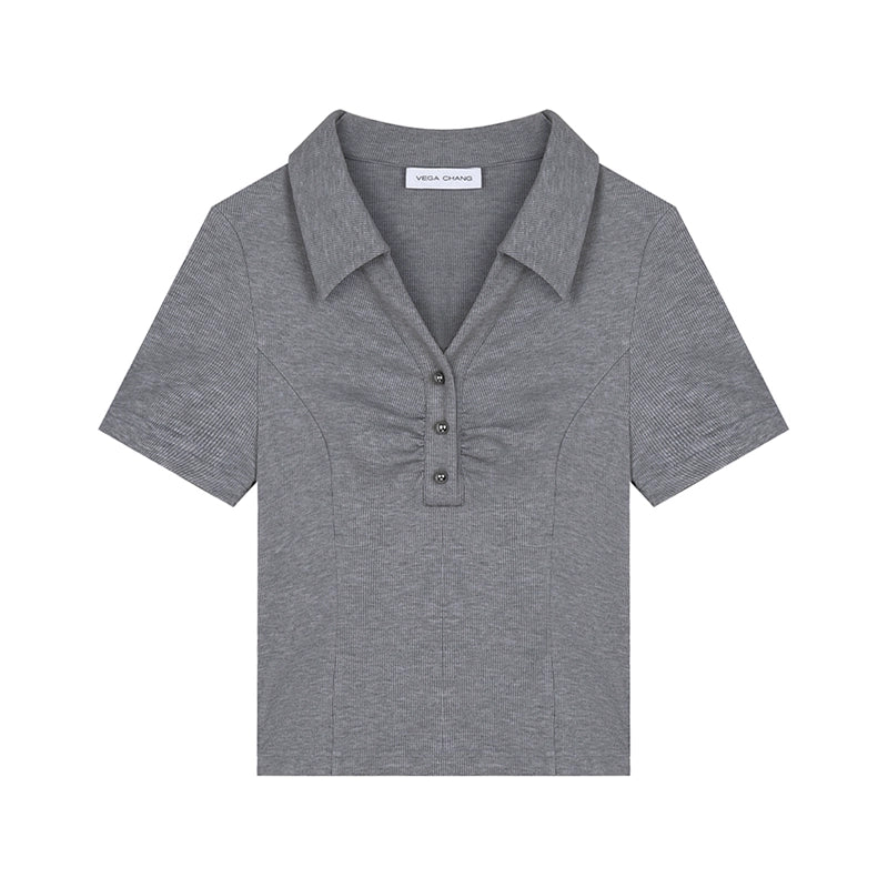 Casual Polo Collar Slim Top