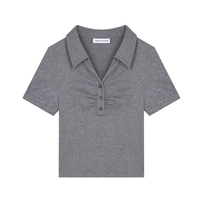 Casual Polo Collar Slim Top