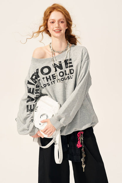 Casual Off-Shoulder Slanted Sweatshirt