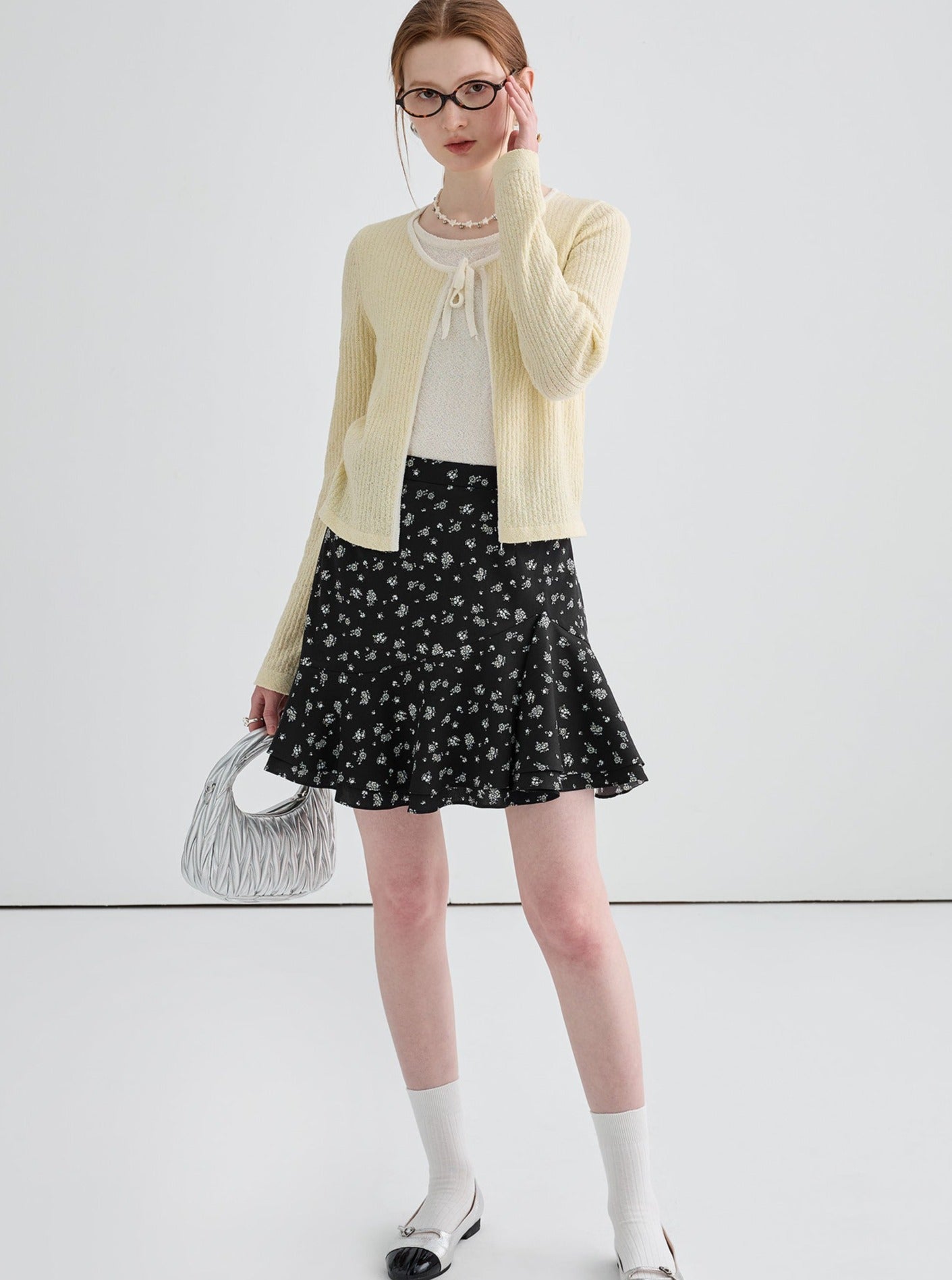Irregular Waist Slim Floral Skirt