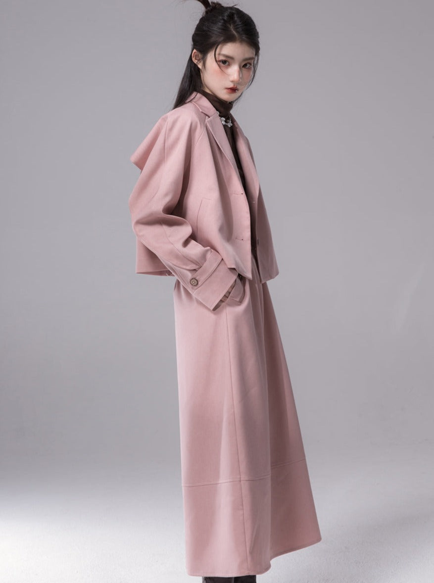 Pink short coat and skirt set