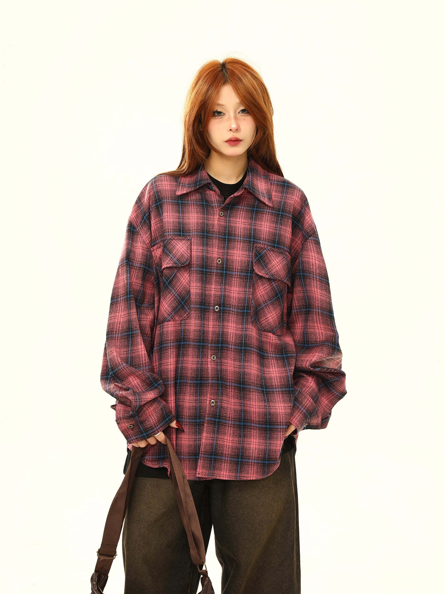 Retro gradient check premium plaid shirt