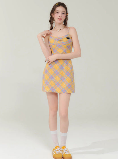 Slim Fit Yellow Plaid Dress