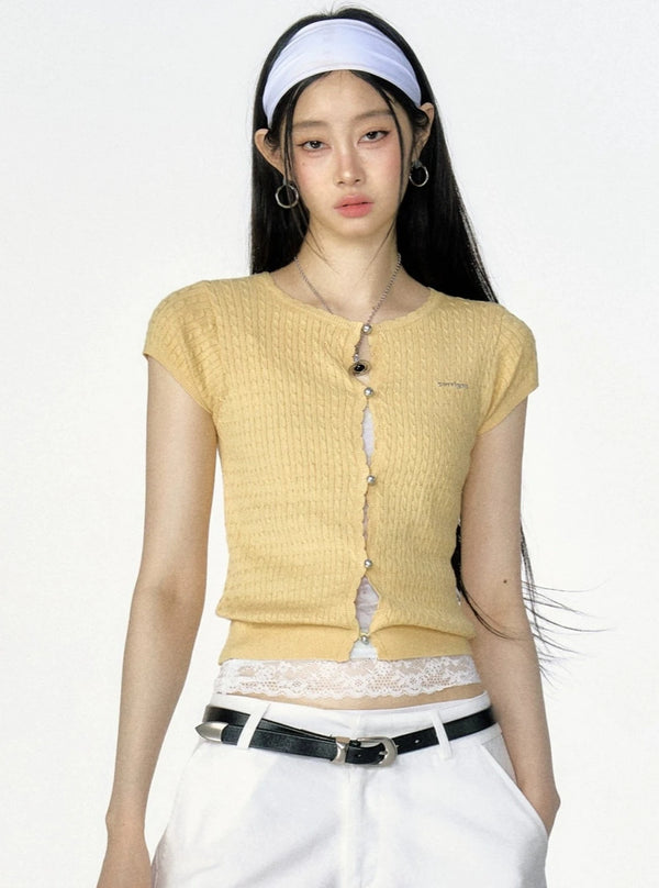 Twist Knit Slim Cardigan Top