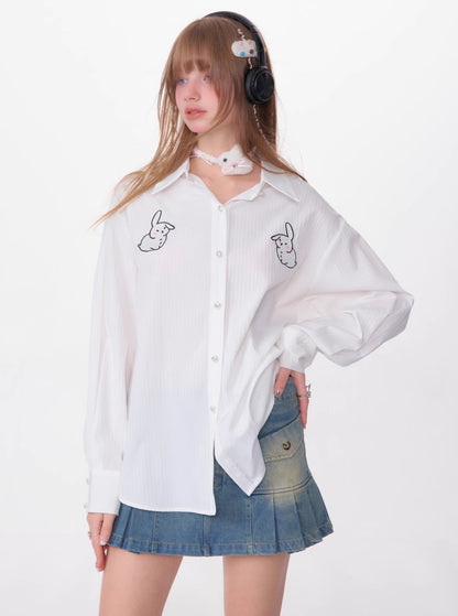 American Retro Embroidery Long Sleeve Shirt