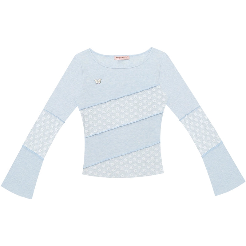 Twill Stitch Lace Knit Top