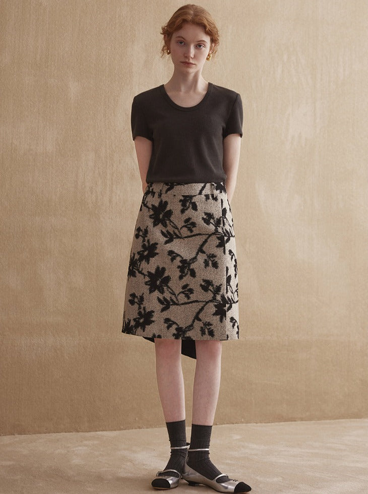 Retro high-waisted jacquard A-line skirt