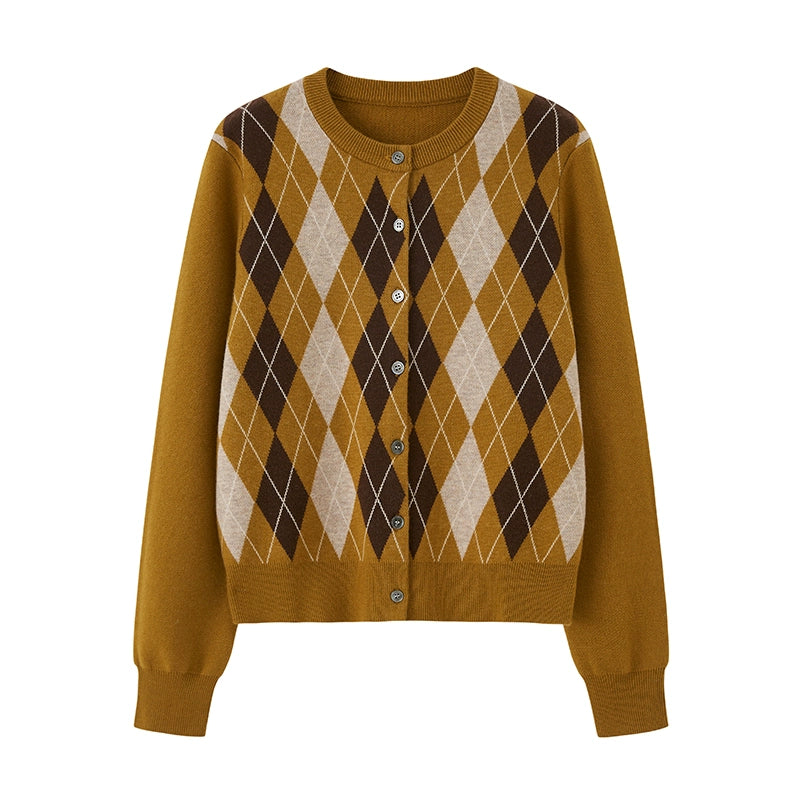 Retro Diamond-Pattern Knit Top