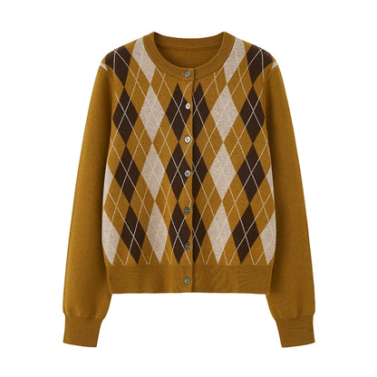 Retro Diamond-Pattern Knit Top