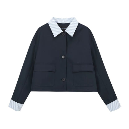 Patchwork Striped Trench Coat Skirt Set-Up