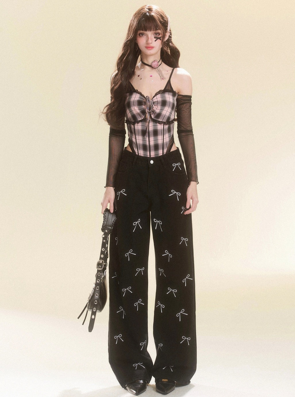 Black Bow Wide-Leg Pants