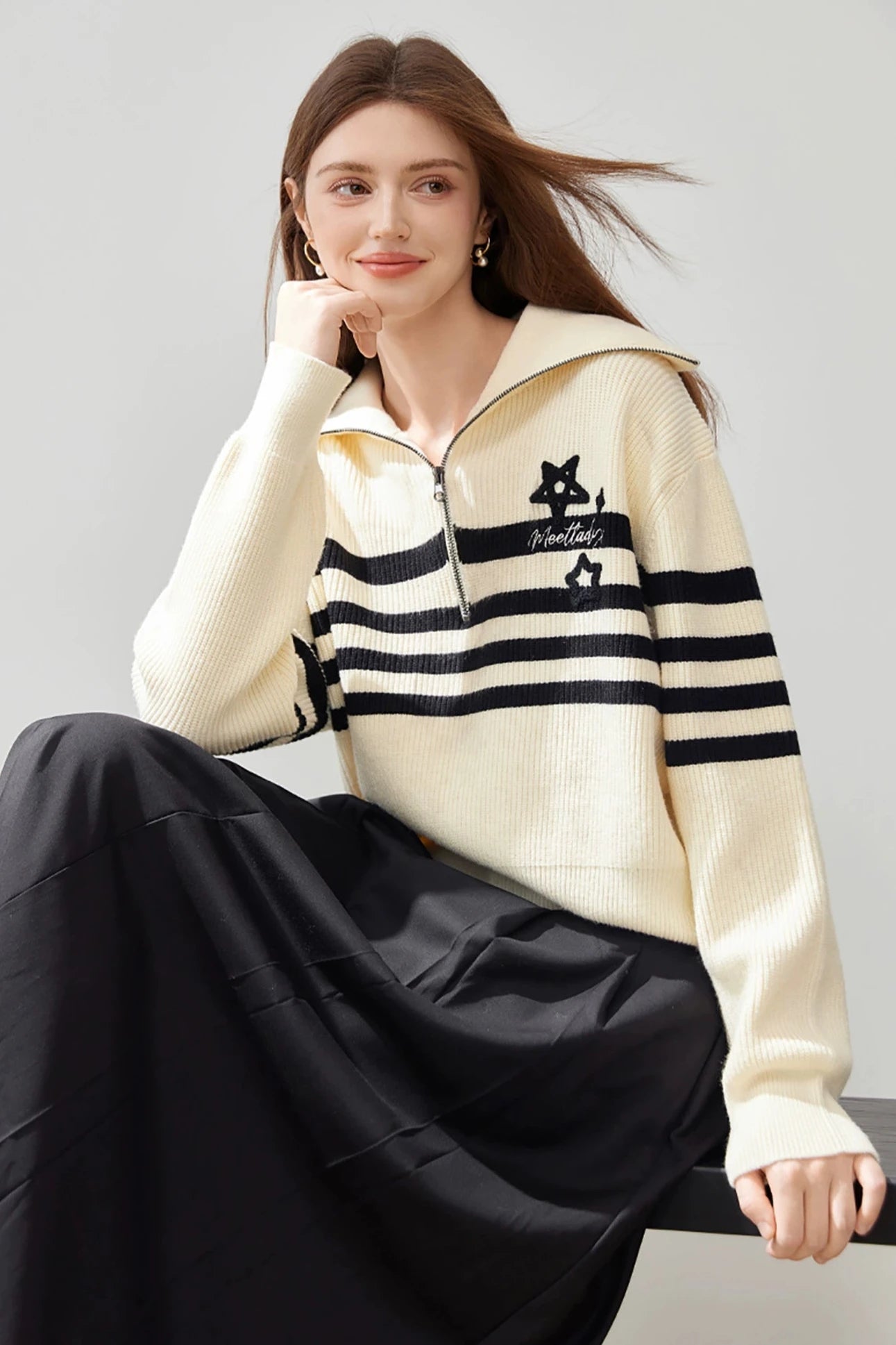 Athleisure Half Zipper Striped Sweater