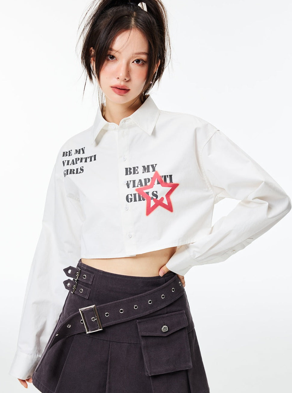 letter print star long-sleeved shirt