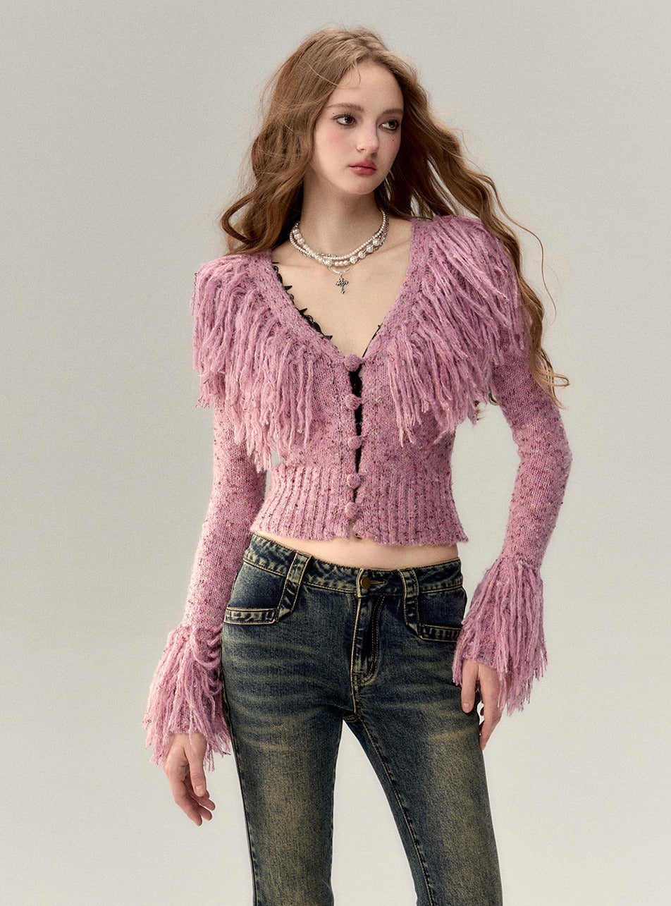 Tassel Colorful Knit Cardigan Tops