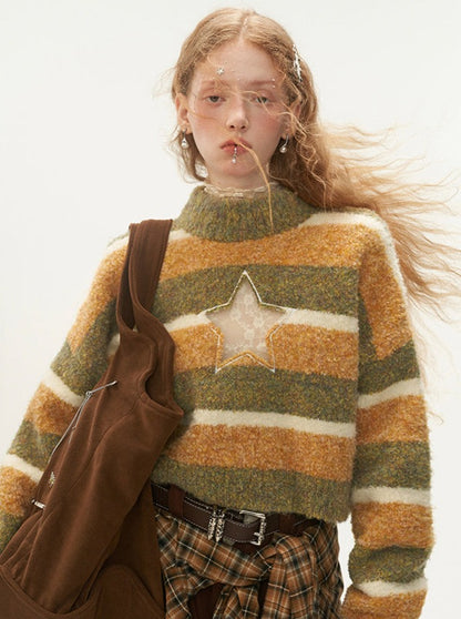 pullover cut-out star stripe sweater